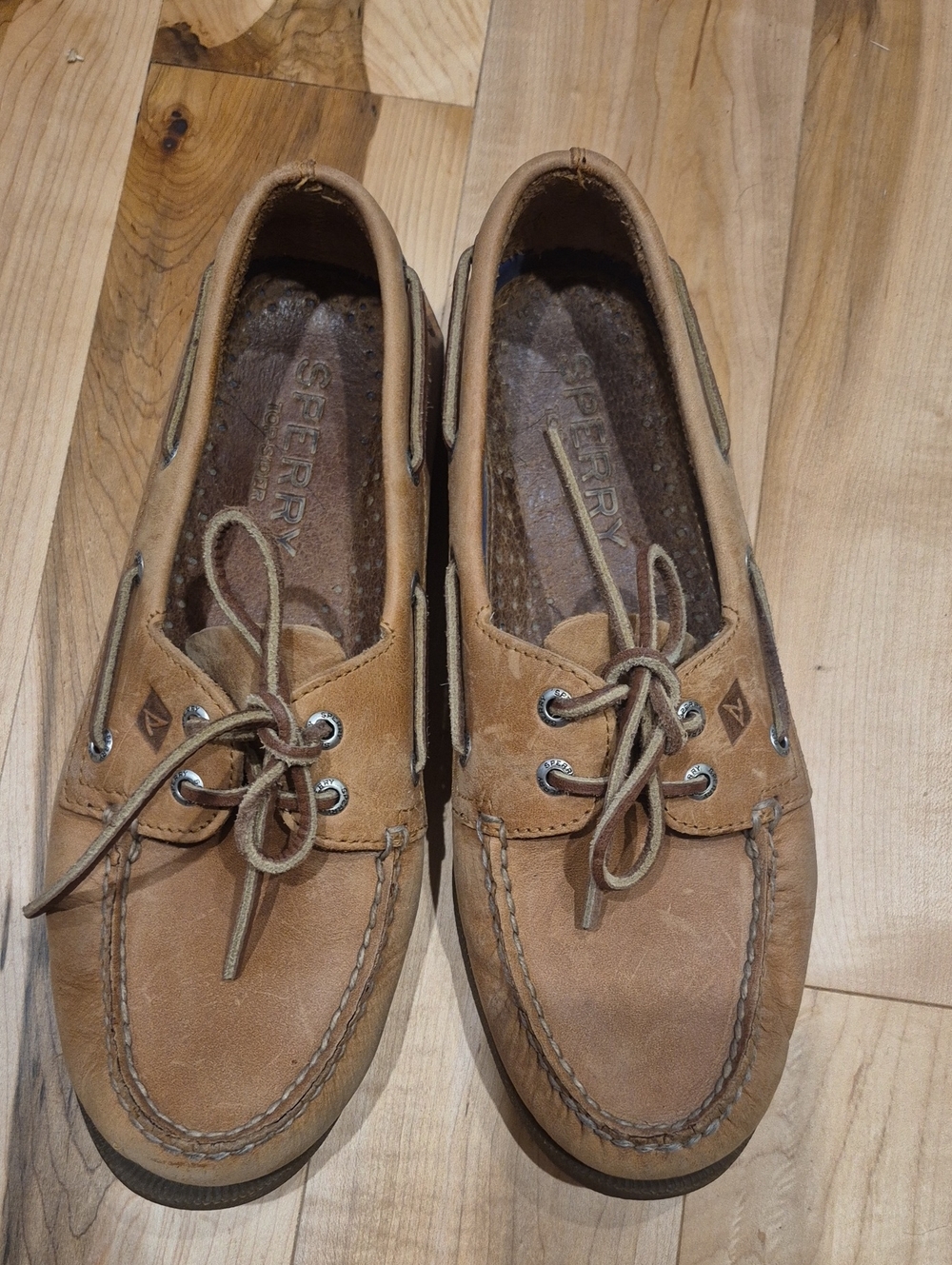 Sperry Tan Leather Moc-Toe Boat Shoes